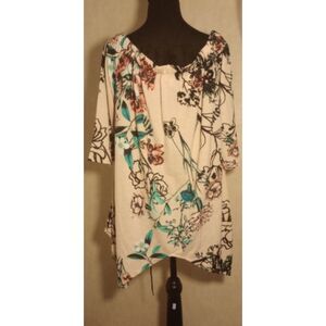 ECI New York Women's Size Large Floral Off Shoulder Asymmetrical Blouse